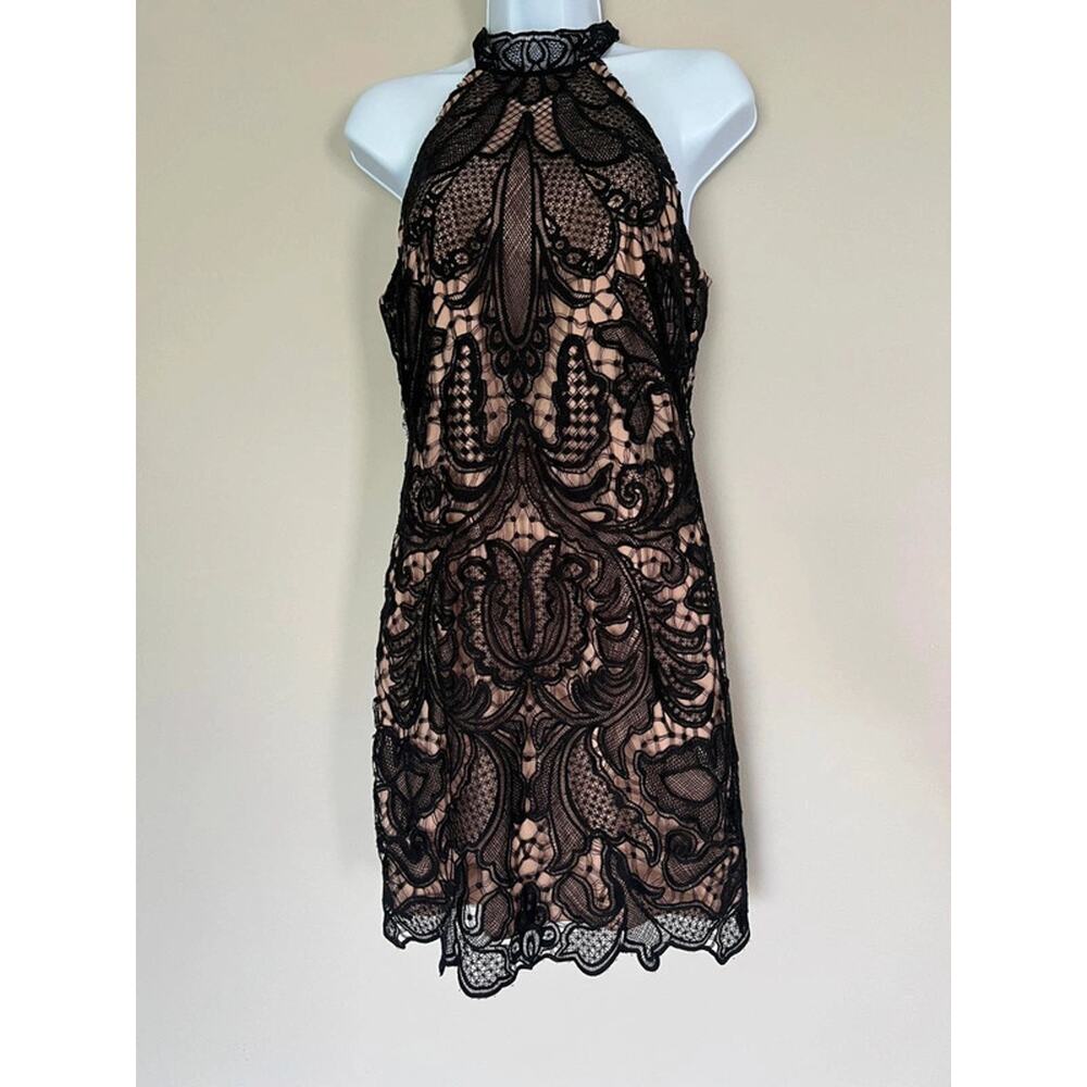 Bebe Black Lace Halter Mini Dress Nude Size Small‎